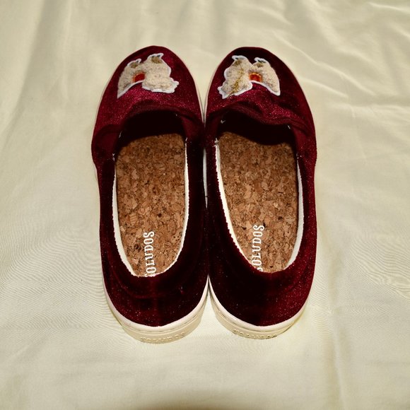 Soludos Burgandy Velvet Llama Slip on Sneakers Comfort Shoes Womens Size 8 - Picture 5 of 5